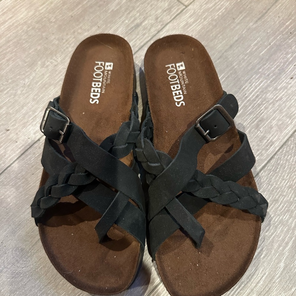 White Mountain Black Braided Sandals